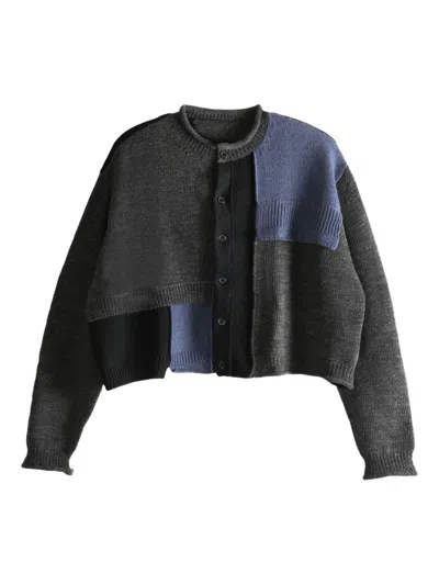 Y's Patchwork Wool Cardigan In Multi