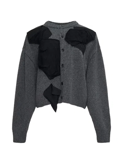 Y's Patchwork-design Button-up Cardigan In Gray