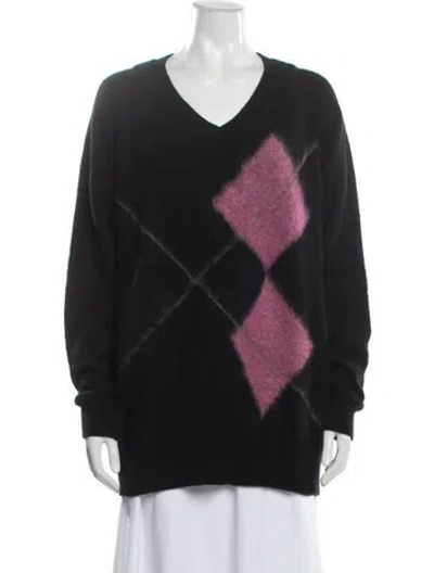Pre-owned Y's Patterned V-neck Sweater In Black