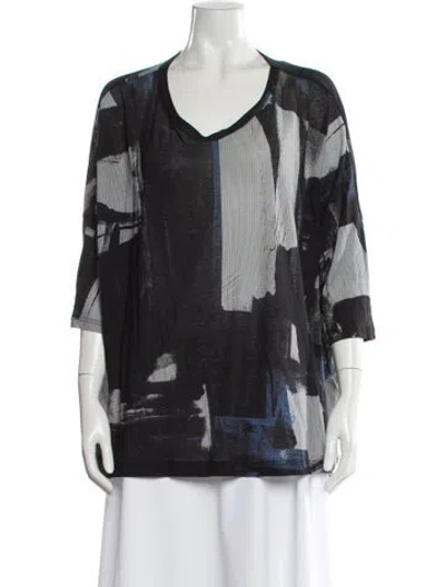 Pre-owned Y's Patterned V-neck Top In Gray