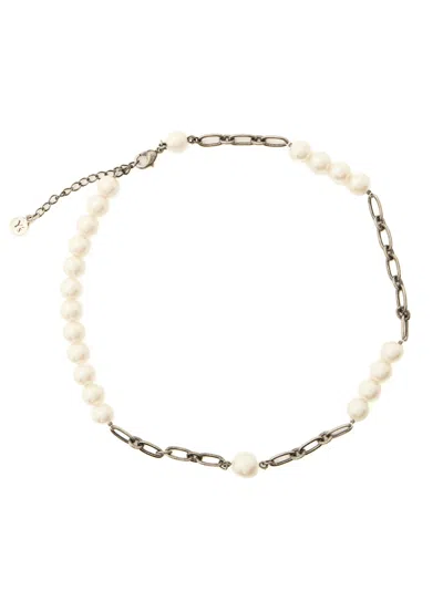 Y's Pearl And Chain Choker In Metallic