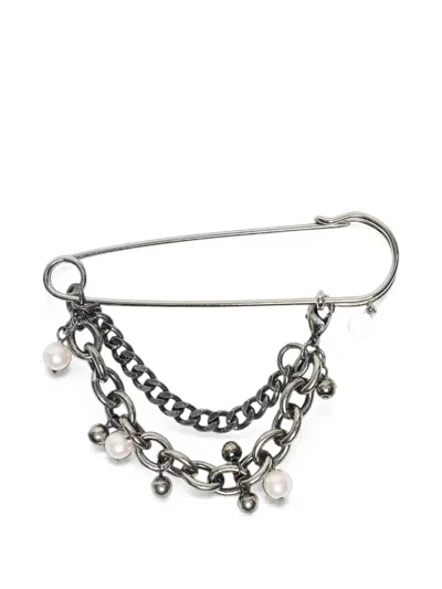 Y's Pearl Chain Brooch In Gray