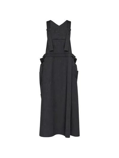 Y's Pinafore-style Draped Maxi Dress In Black