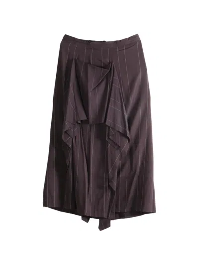 Y's Pinstripe Draped Trousers In Brown