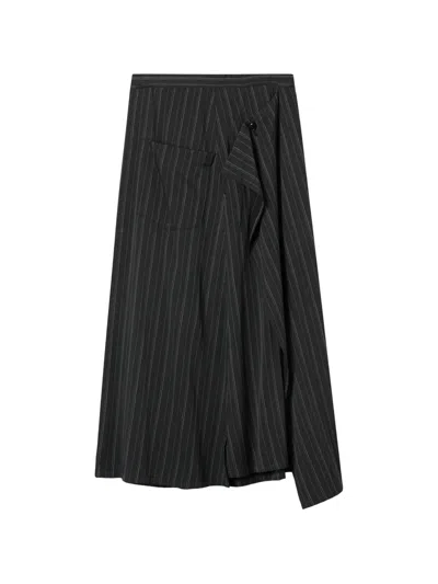 Y's Pinstripe Midi Skirt In Black