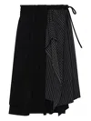Y's Pinstripe Panelled Midi Skirt In Black