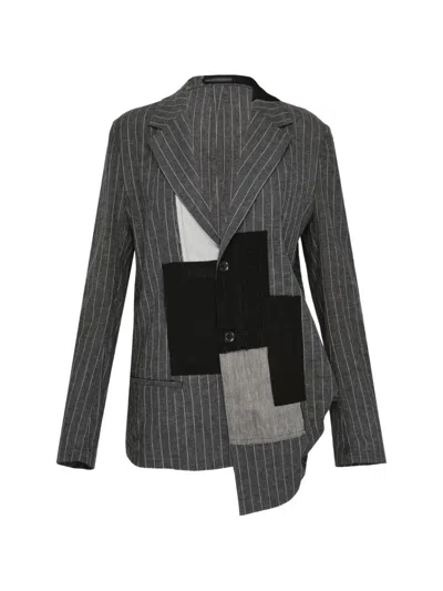 Y's Pinstriped Patchwork Blazer In Multi