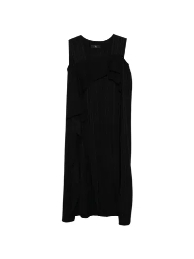 Y's Pinstriped Ruffled Dress In Black