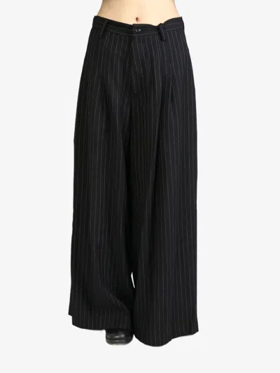 Y's Pinstriped Wool-cotton Trousers In Black
