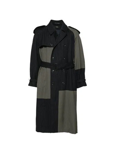Y's Pinstripe-pattern Single-breasted Trench Coat In Black