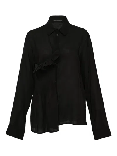 Y's Pintuck Ruffled Blouse In Black