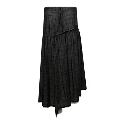 Y's Plaid Layered Skirt In Black