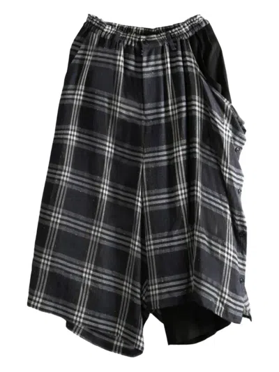 Y's Plaid Panelled Trousers In Black