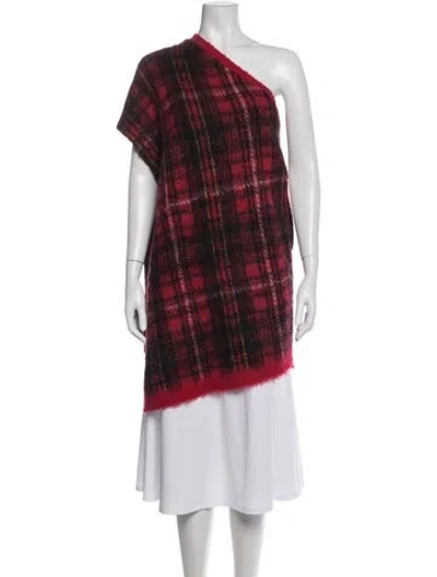 Pre-owned Y's Plaid Print Asymmetrical Sweater In Red
