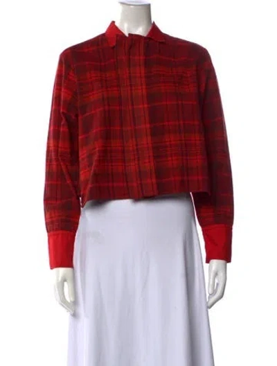 Pre-owned Y's Plaid Print Long Sleeve Top In Red