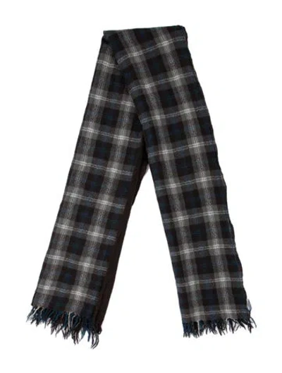 Pre-owned Y's Plaid Print Scarf In Blue
