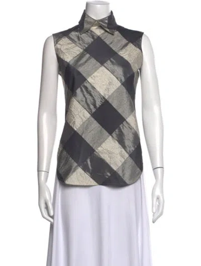 Pre-owned Y's Plaid Print Sleeveless Top In Grey