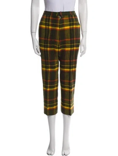 Pre-owned Y's Plaid Print Straight Leg Pants In Multi