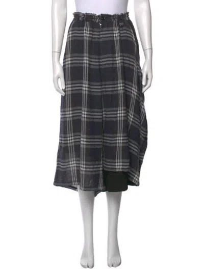 Pre-owned Y's Plaid Print Wide Leg Pants In Black/white