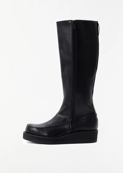 Y's Platfoam Leather Long Boots In Black