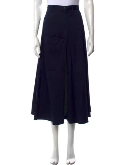 Pre-owned Y's Pleated Accents Long Skirt In Blue