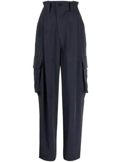 Y's Draped Cargo Trousers In Blue