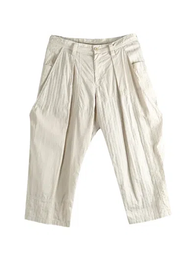 Y's Pleated Textured Trousers In White