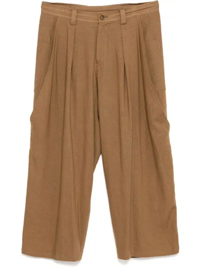 Y's Pleated Trousers In Brown