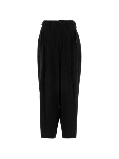 Y's Pleated Wide-leg Trousers In Black
