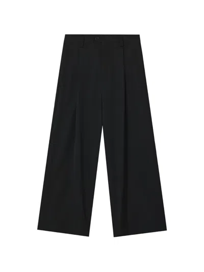 Y's Pleated Wide-leg Trousers In Black