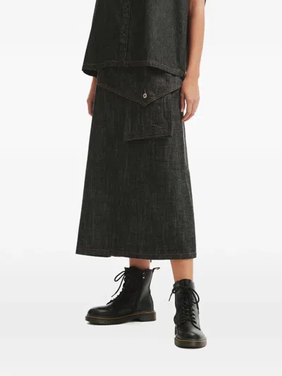 Y's Pocket Denim Skirt In Black