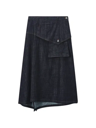 Y's Pocket Denim Skirt In Blue