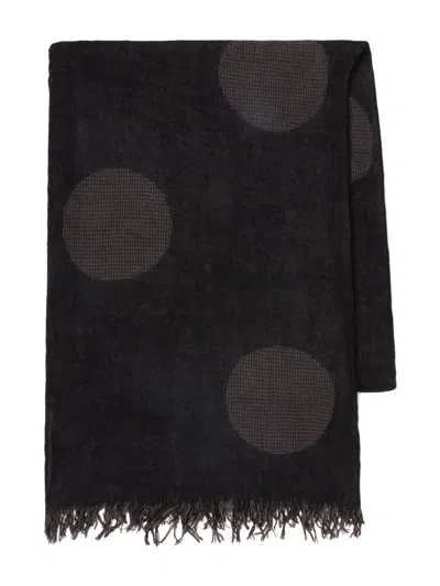 Y's Polka Dot Fringed Scarf In Black