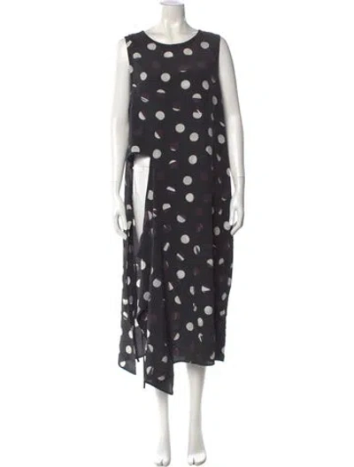 Pre-owned Y's Polka Dot Print Midi Length Dress In Black