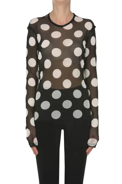 Y's Polka Dot Tulle Top In Black