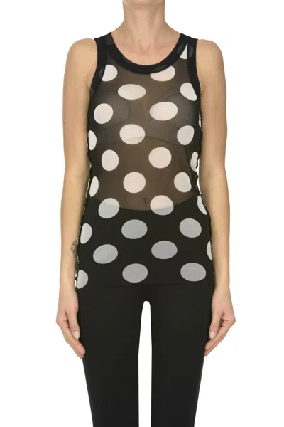 Y's Polka Dot Tulle Top In Black