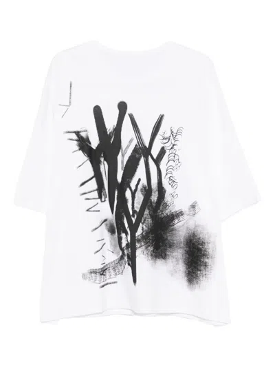 Y's Print Cotton T-shirt In White