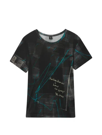 Y's Printed Crew-neck T-shirt In Black