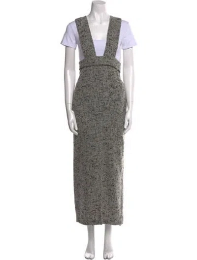 Pre-owned Y's Printed Long Dress In Gray