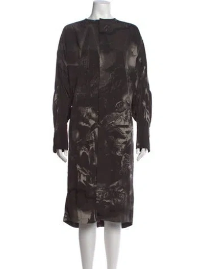 Pre-owned Y's Printed Long Dress In Gray