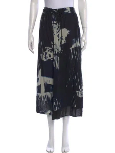 Pre-owned Y's Printed Wide Leg Pants In Black