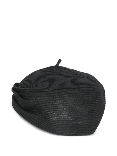 Y's Raffia-textured Beret In Black