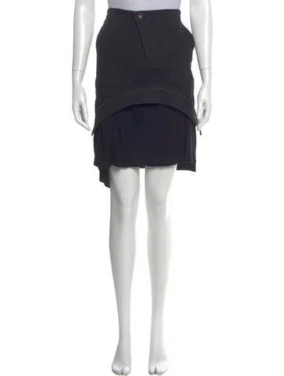 Pre-owned Y's Raw-edge Trim Midi Length Skirt In Black