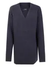 Y's Ribbed Wool Long Sweater In Blue