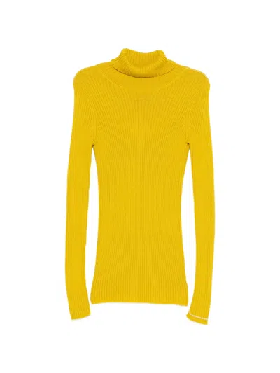 Y's Ribbed-knit Roll-neck Sweater In Yellow
