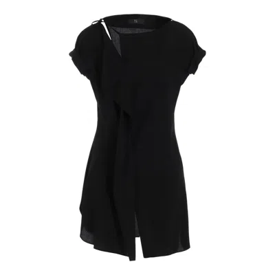 Y's Right Side Drape Top In Black