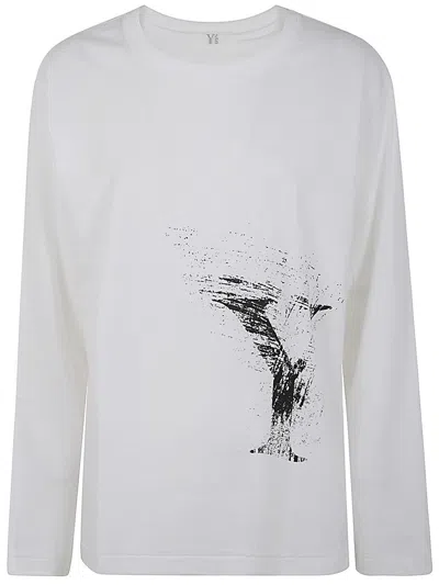 Y's Round Neck Long Sleeve T B In White