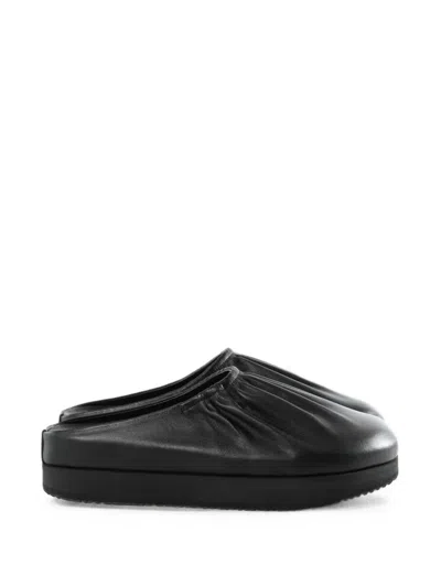 Y's Ruched Platform Mules In Black