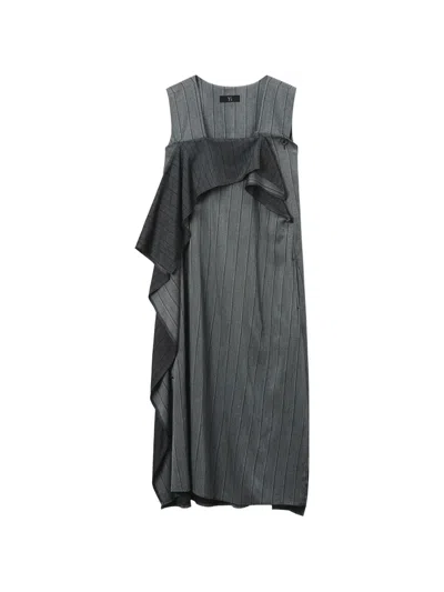 Y's Ruffle-detail Striped Dress In Black
