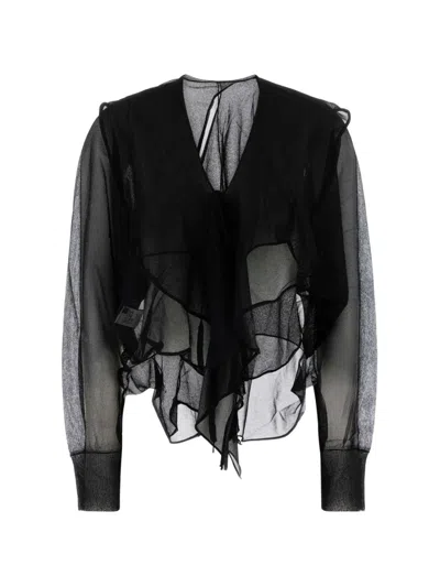 Y's Ruffled Semi-sheer Tunic In Black